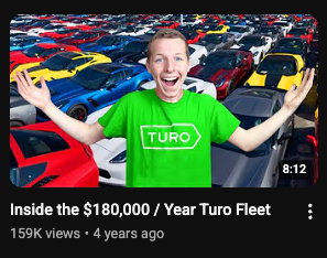 Inside the $180,000 / Year Turo Fleet — 159K views — YouTube thumbnail designed by Mark Studios