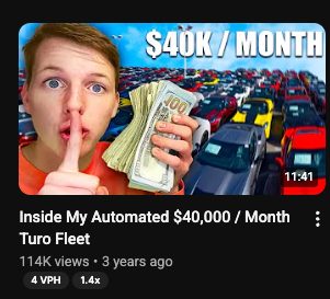 Inside My Automated $40,000 / Month Turo Fleet — 114K views — YouTube thumbnail designed by Mark Studios